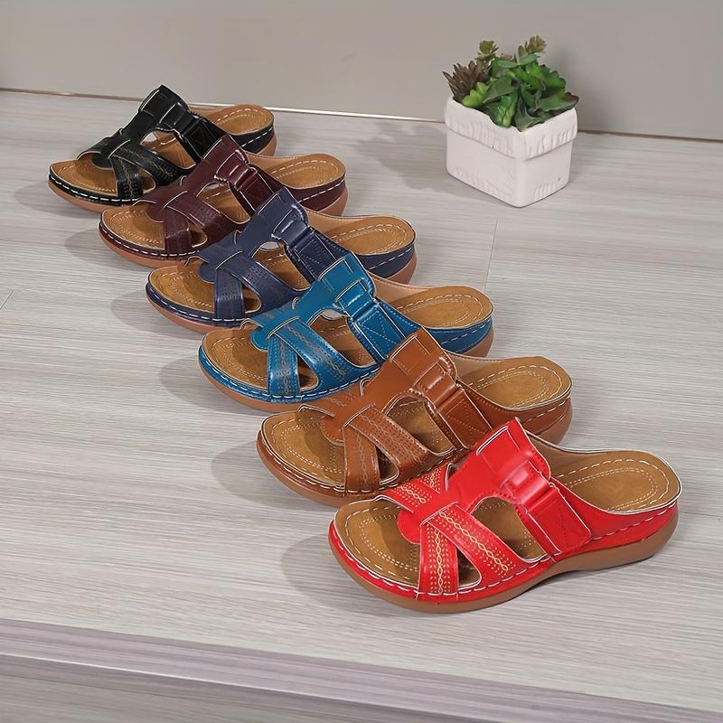 Dámské jednoduché klínkové sandály, letní sandály s ležérním výřezovým designem, pohodlné nazouvací platformové boty