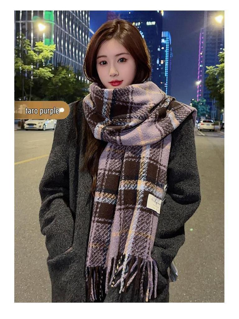 Women's Winter Christmas Plaid Scarf - Korean Fashion, Thick Warm Imitation Cashmere Shawl with Tassels