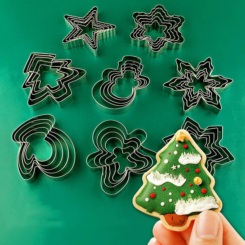5Pcs Christmas Cookie Cutter Set Stainless Steel Christmas Themed Shape Cookie Mold Biscuit Cutters Xmas DIY Baking Cookie Tool