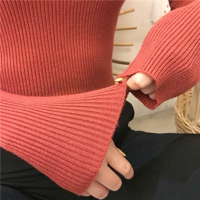 High Neck Solid Color Knit Sweater - Women's Long Sleeve Korean Style Pullover for Autumn/Winter