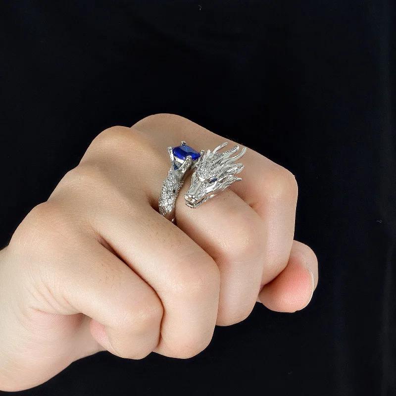 Huitan Novel Dragon Design Opening Rings Delicate Aesthetic Bright Finger Accessories for Women Opulent Chic Jewelry for Party