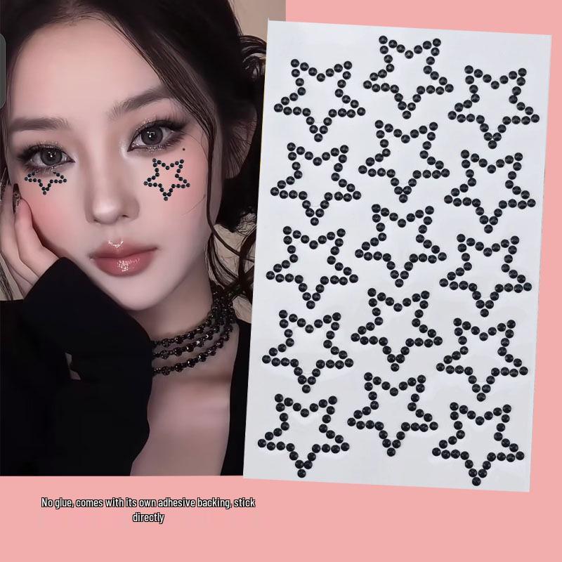 Concert Face Stickers: Five-Pointed Star, Blue Heart, Bowknot, Glue-Free Rhinestones for Makeup