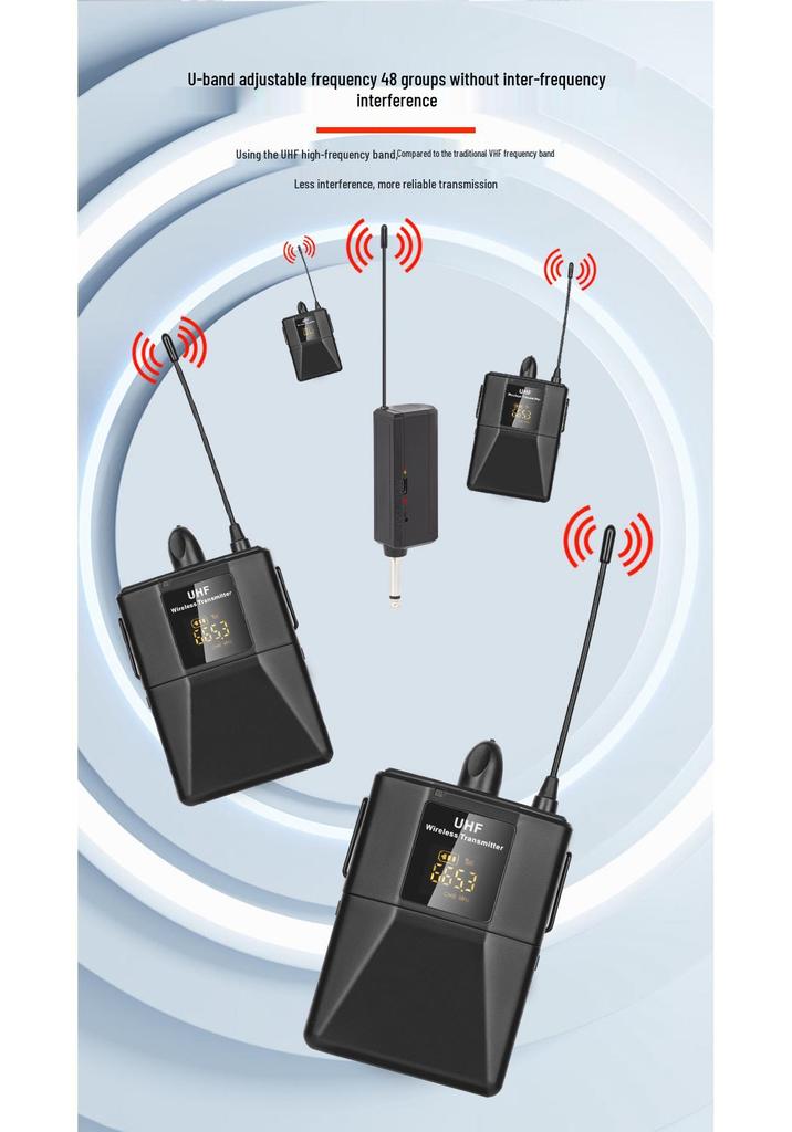 UHF Wireless Lapel Clip Microphone & Headset for Stage Performance and Teacher Amplification