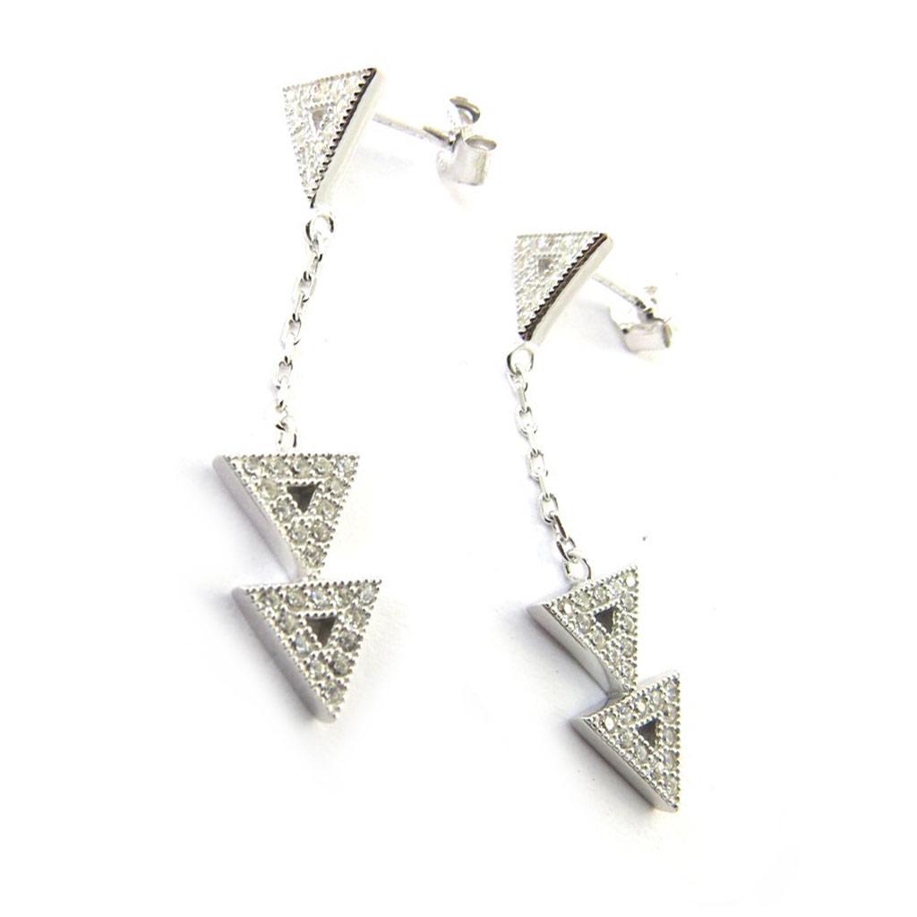 Les Trésors De Lily [N3994] - Silver 'Triangle' Silver Earrings (rhodium-plated) - 12x8 Mm