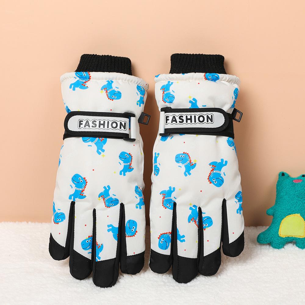 Children's Ski Gloves Outdoor Winter Warmth Plus Velvet Thickening Play Snow Windproof Boys and Girls Water Splashing Cold Proof Gloves