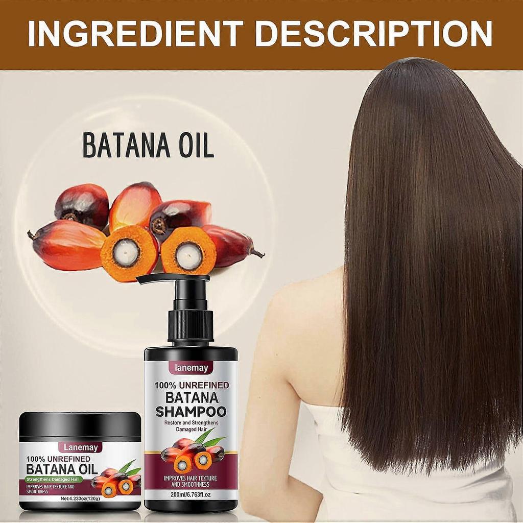 Raw Batana Oil for Hair Growth, Batana Oil Volumizing Hair Care Set Include Shampoo + Hair Mask, Repairs Frizzy Hair, Deep Nourishes Scalp, Smooth Hai