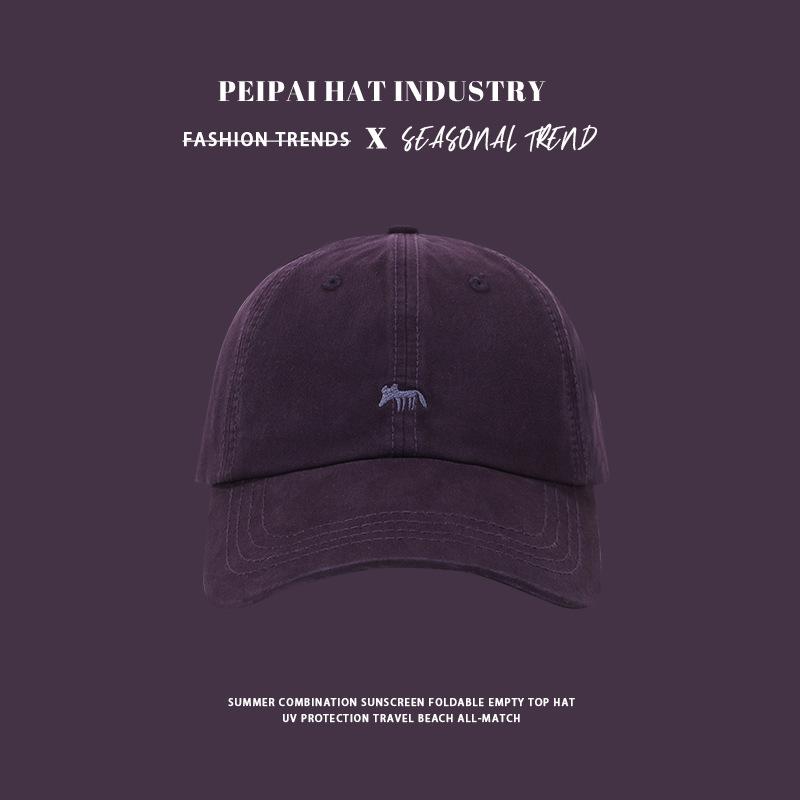 Little Fox Grape Purple Baseball Cap Women's Embroidery Cute Wide Brim Sun Hat Men's and Women's Same Face Small Cap