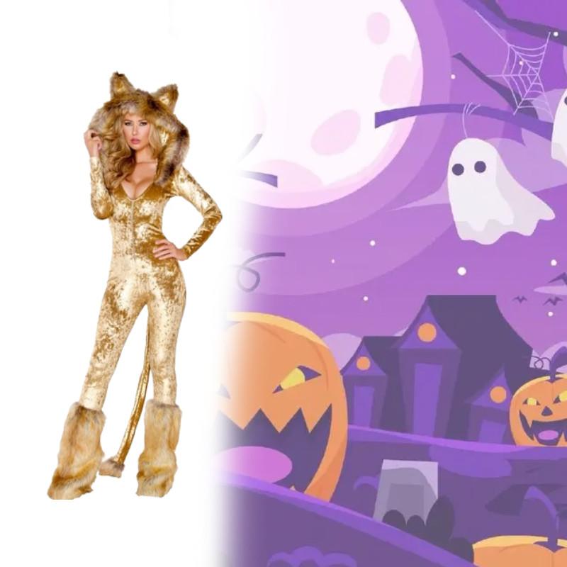 Plush Golden Gold Lion Black Bear Costume Halloween Animal Cosplay Clothing