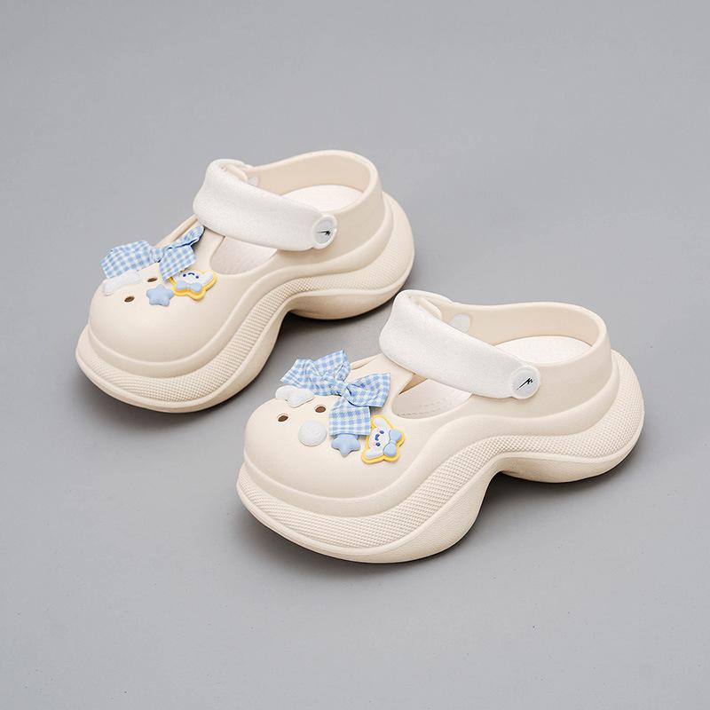 

CH1610-Blue bow women s shoes 2025 new summer hole shoes versatile thick-soled soft-soled heightening slippers 40