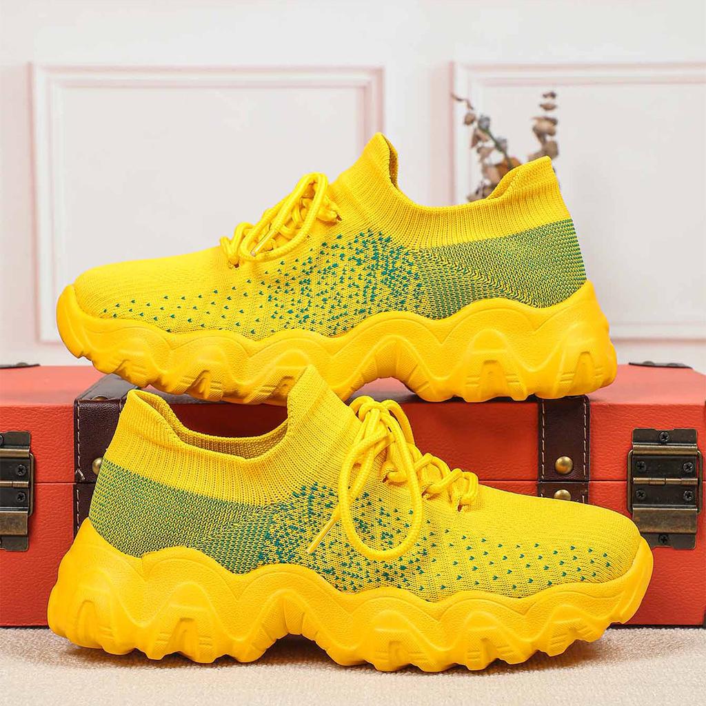 Breathable Platform Sneakers Knitted Chunky Shoes for Women Men Leisure Walking Shoes Trendy Socks Shoes Non-slip Wear-resistant