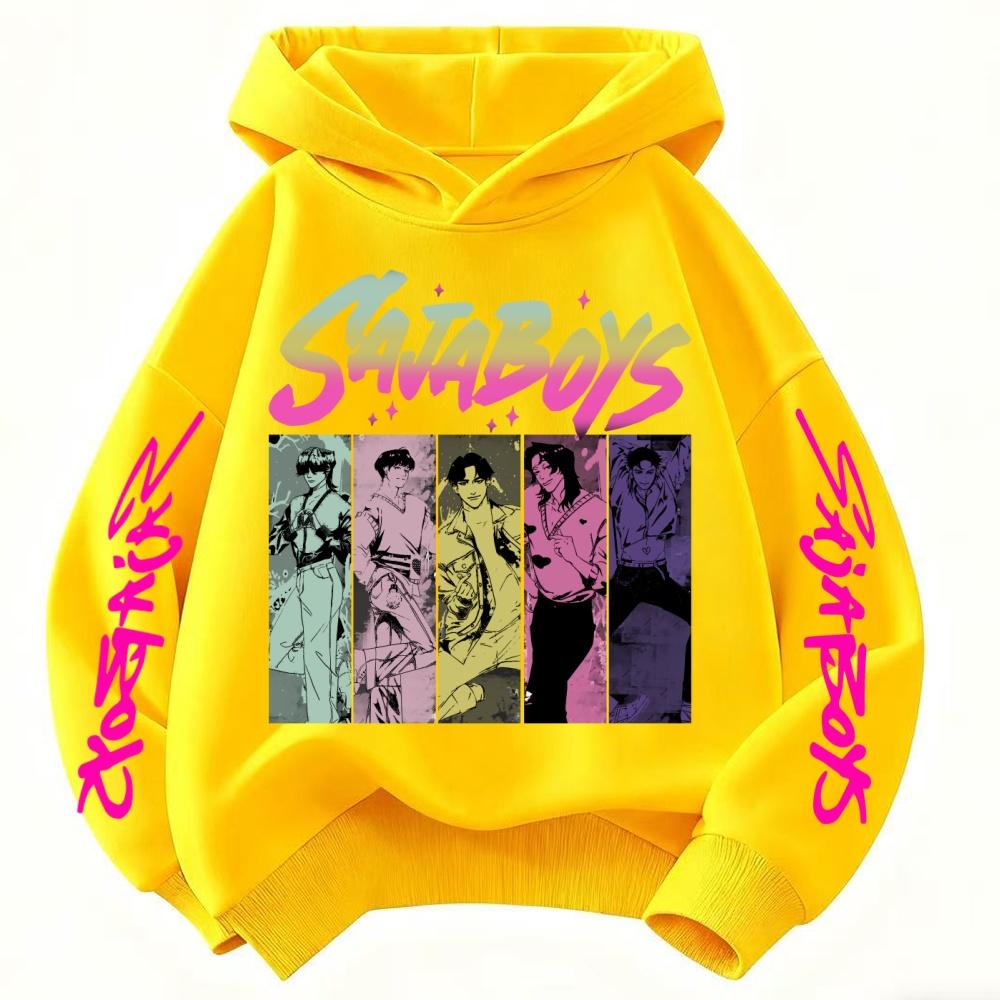 Cute Girls Hooded Sweatshirt Warm Rumi KPop Demon Hunter Cartoon Children's Wave Fashion Tops Casual Black Pink Clothing
