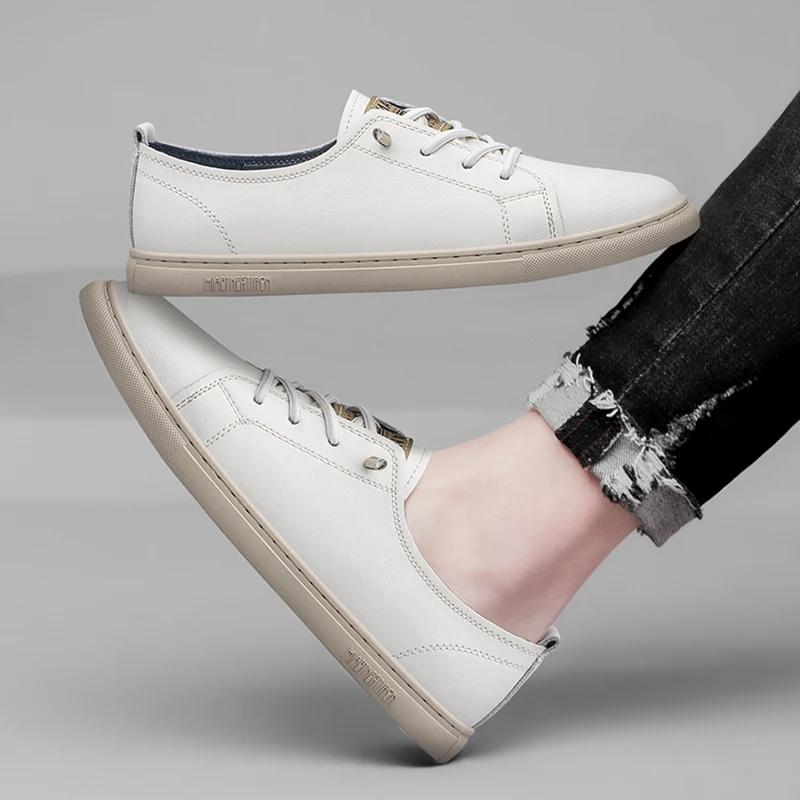 Fashion Original White Mens Casual Skateboard Shoes Comfortable Genuine Leather Sneakers New Trendy Vulcanzed Shoes Male Tenis Masculino