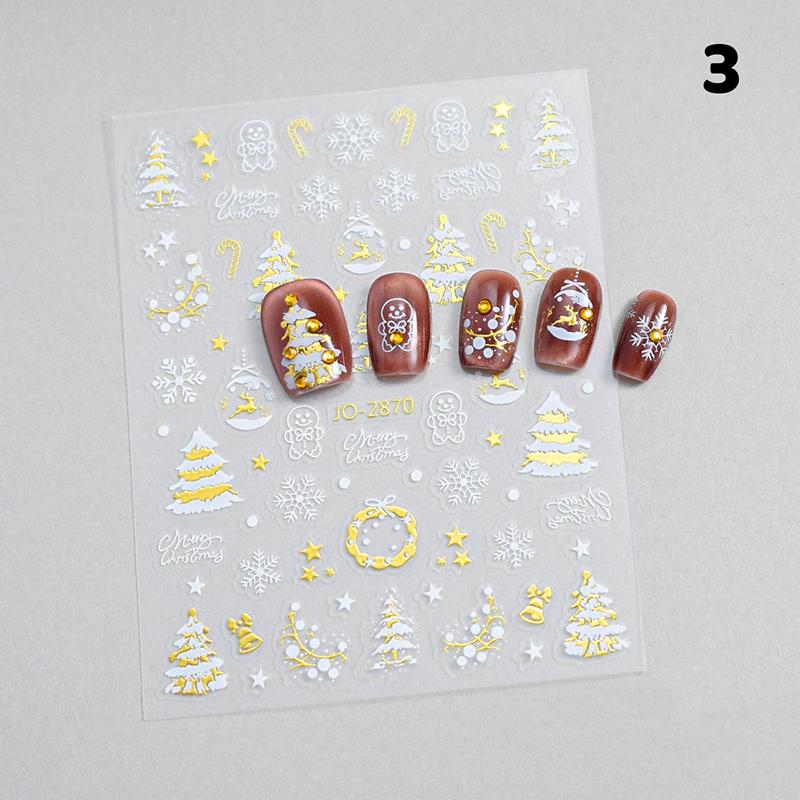 1 Sheet 3D Colorful Snowflake Nail Art Stickers Self-Adhesive Sparkle Christmas Tree Snowflakes Decals Winter Manicure Sliders