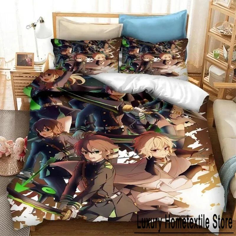 Druk 3D Anime Seraph of the End Mikaela Hyakuya Zestaw Pościeli Chłopcy Dziewczęta Rozmiar Twin Queen Poszwa na Kołdrę Poszewka na Poduszkę Łóżko Chłopcy Dorosły