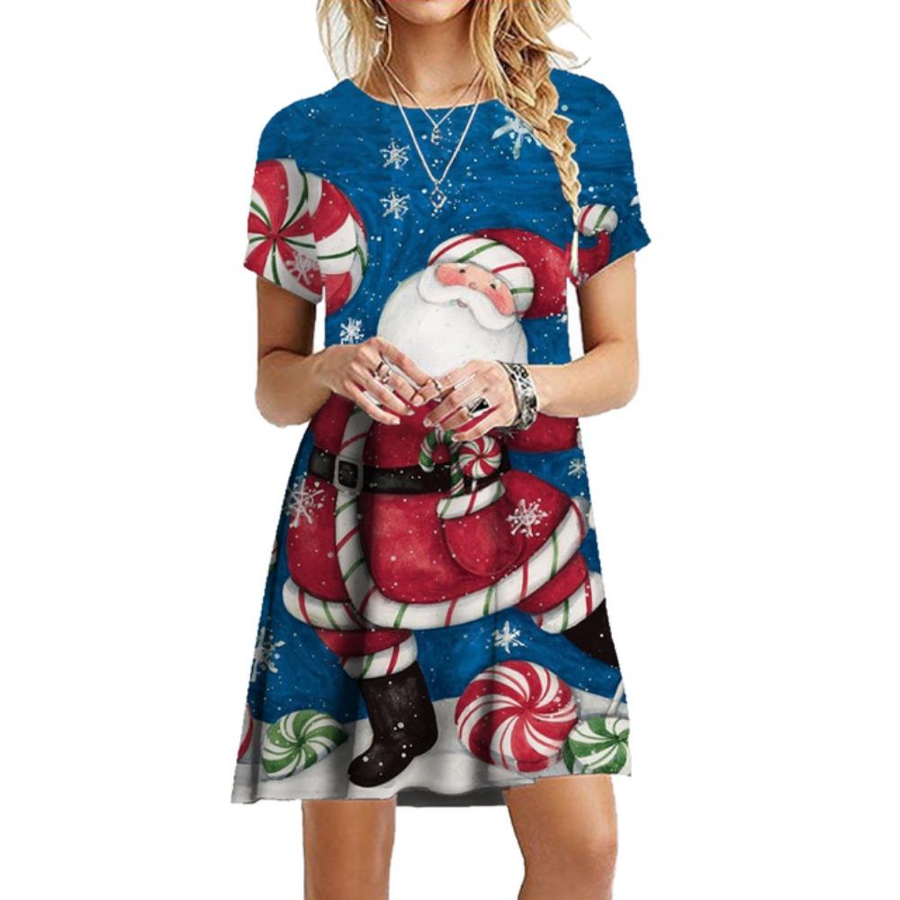 Funny Female Christmas Party Snowman Dress 2026 Fashion Cute Christmas Style Loose Dress Oversized Casual Short-sleeved Mini Dress