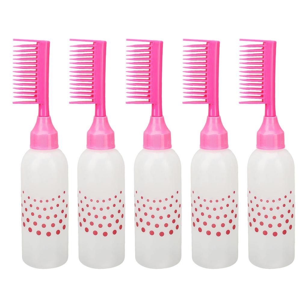 5pcs Hair Dye Comb Bottles Root Comb Color Applicators Dye Dispensing Pink Bottles with Graduated