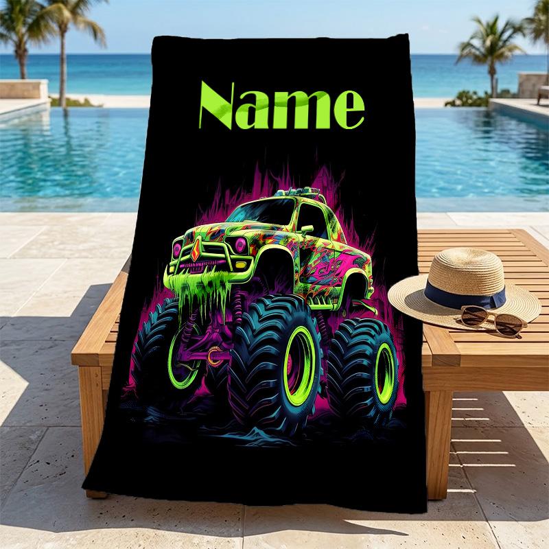 Custom Name Monster Jam Night Stylish Digital Printing Beach Towel Quick‑Drying Absorbent Blanket for Beach Pool Gym Travel
