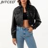 BITCED Spring/Autumn Loose-Fit Casual Leather Jacket for Women Long-Sleeved Single-Breasted Short-Length Jacket