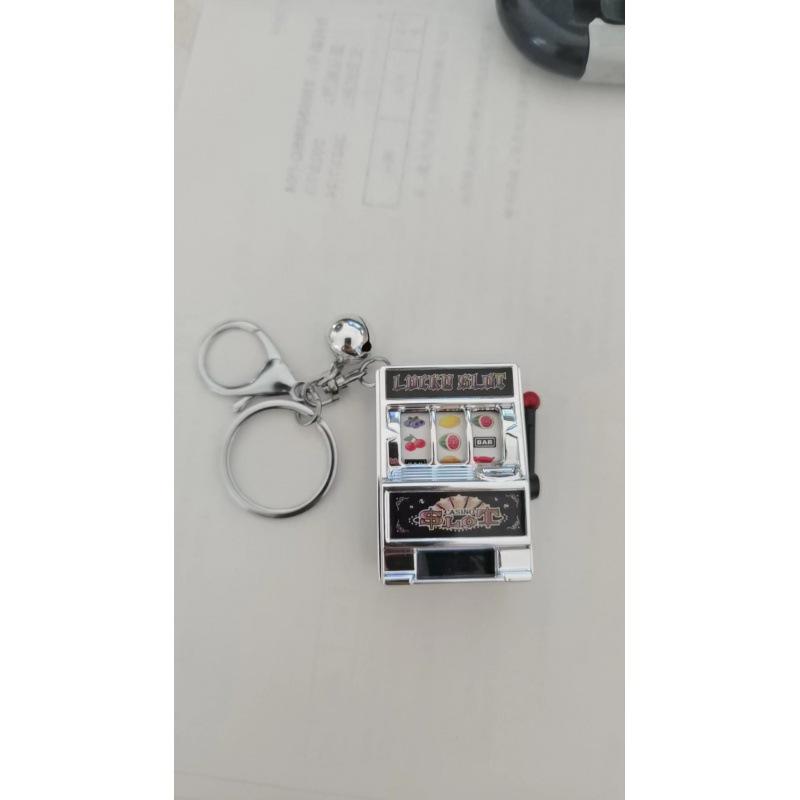 Mini Cartoon Fruit Slot Machine Keychain: Playable, Spinning, Rocking Toy Game