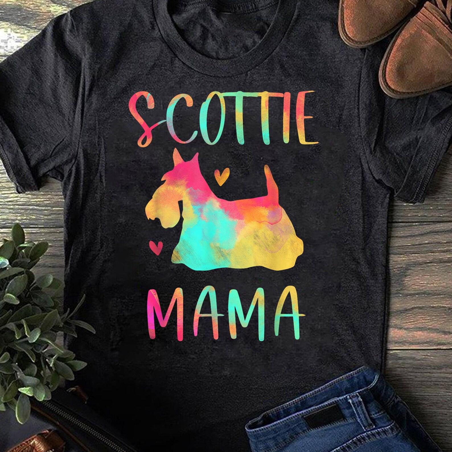 Scottie Mama T-Shirt: Colorful Scottish Terrier Dog Mom Gift L