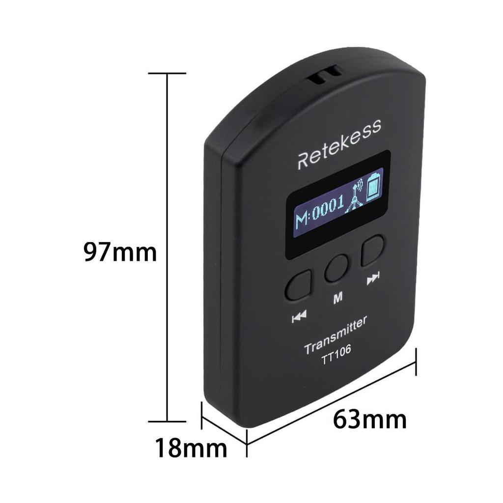 Retekess TT106 Wireless Guide System Transmitter with Automatic Pairing and Mute AUX Function for Factory Company Simultaneous Church and Travel