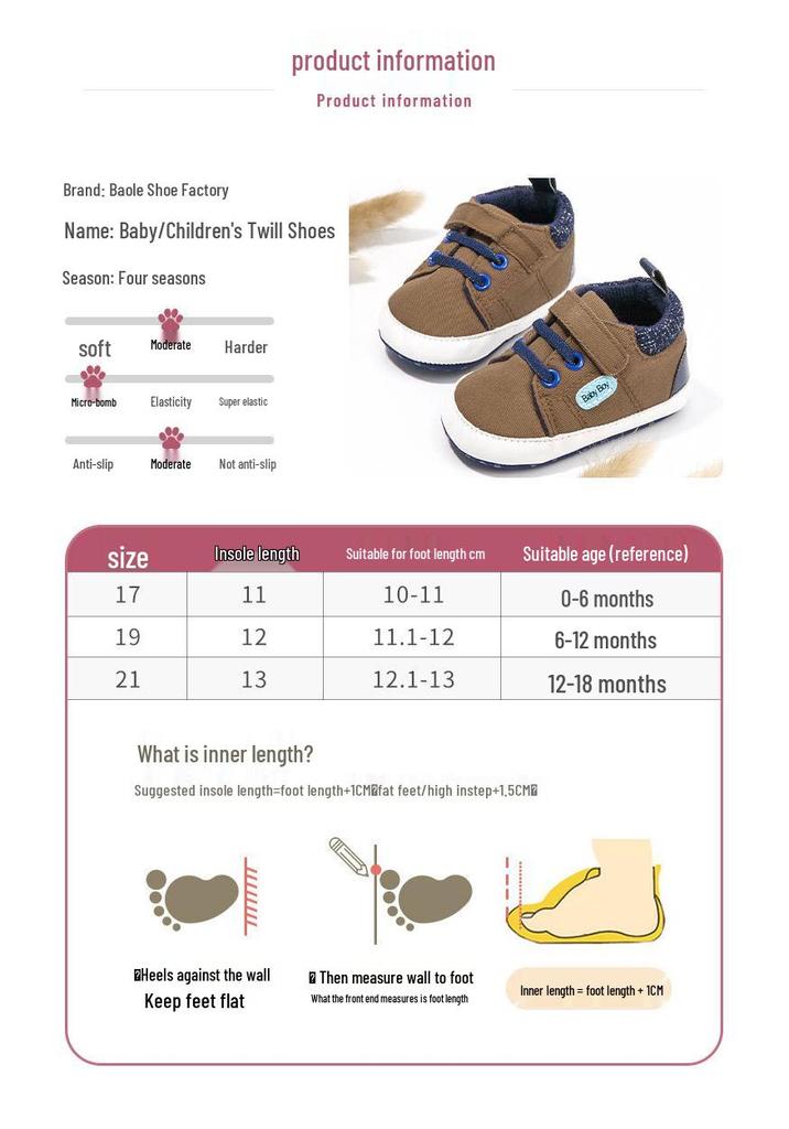 Stylish Lace-Up Baby Walking Shoes (0-1 Year) - Spring/Autumn, Non-Slip Canvas, Soft Cloth Sole, Wear-Resistant Toddler Shoes.