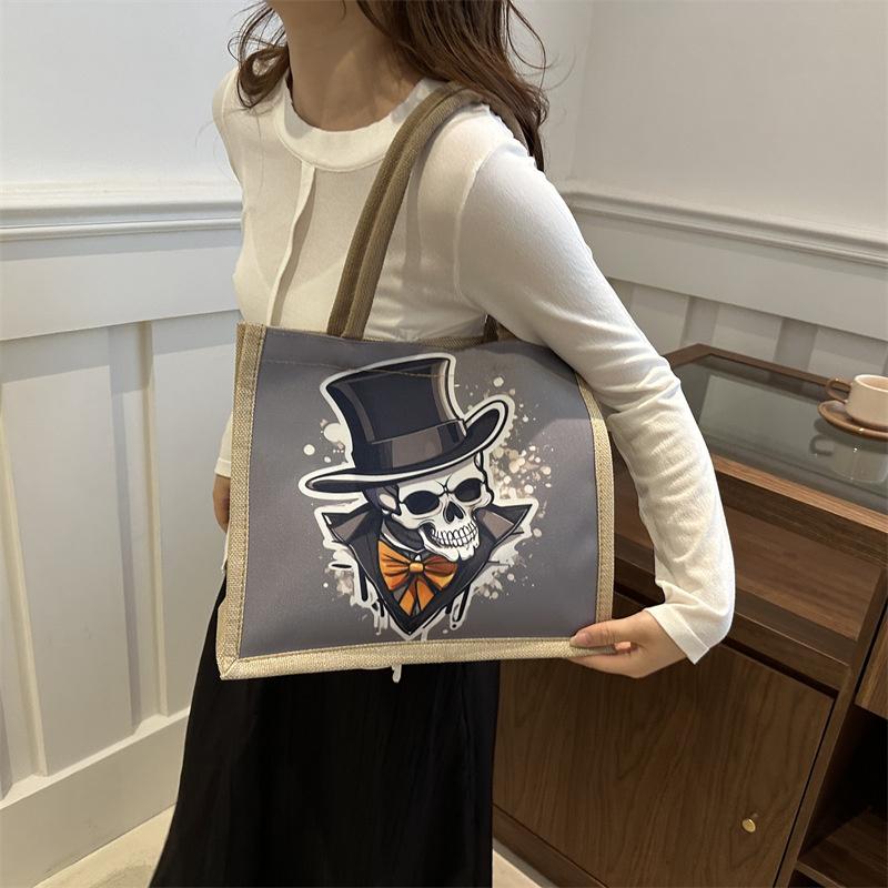 Stylish Urban Skull Canvas Tote Bag For Women Large Capacity Fashionable Design