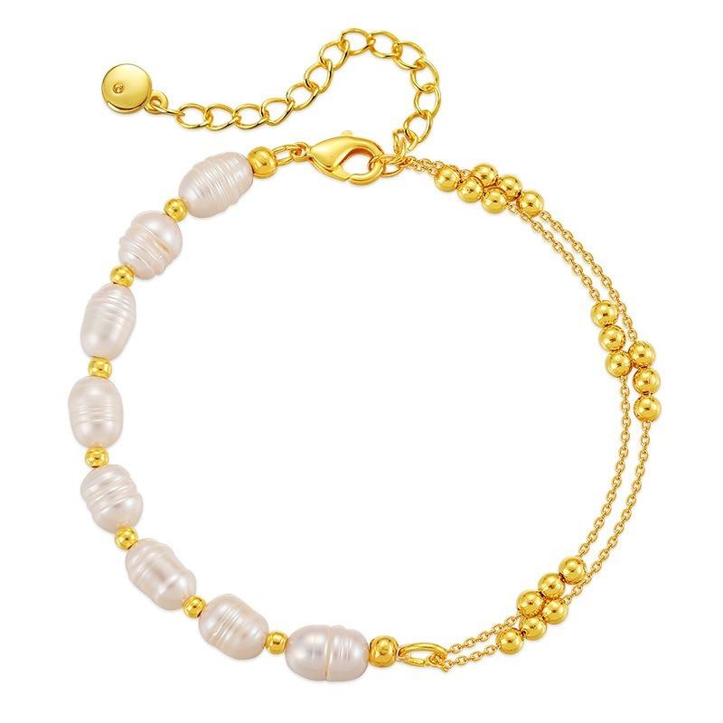 Double Layer Natural Freshwater Pearl Handmade Copper Chain Bracelet For Women