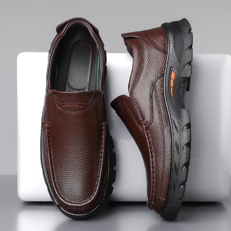 Fashion Retro Cow Leather Loafers for Men Spring Autumn Soft-soled Men's Platform Dress Shoes Fashion Casual Male Driving Shoes