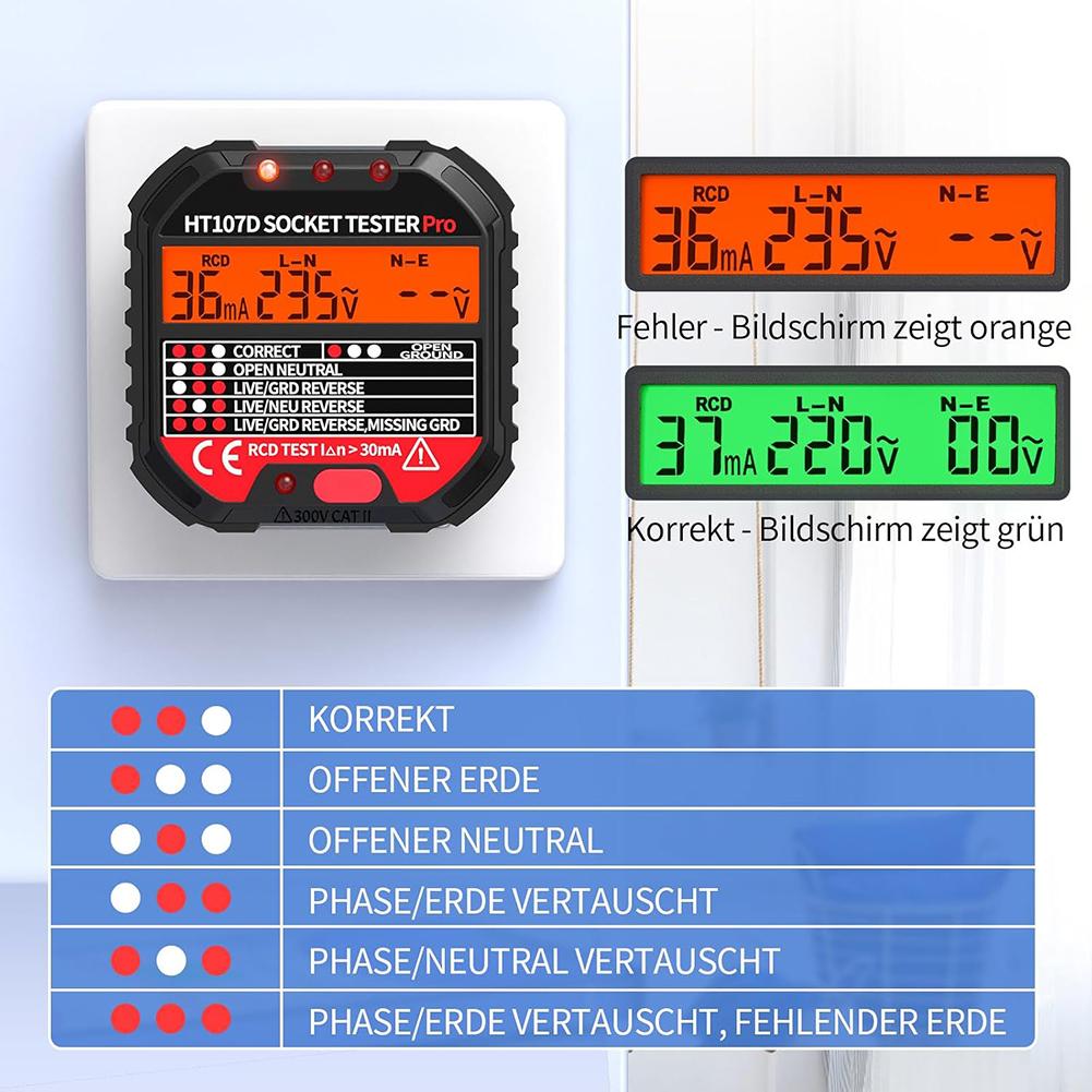 Socket Tester With RCD Tester And Voltage Indicator Light For Fast And Accurate Testing Of Wiring And Residual Current Devices