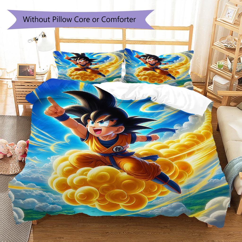 Son Goku Pattern Bedding,Quilt Set Quilt Cover Pillowcase Home Birthday Gift (1 * Duvet Cover + 2 * Pillowcase, Without Core)