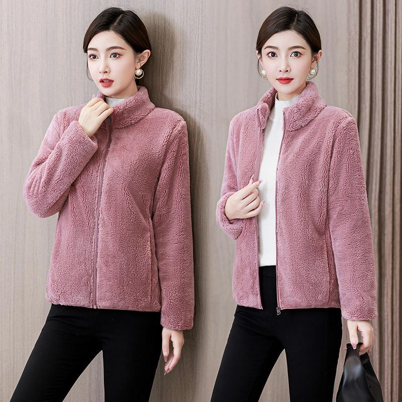 Autumn and Winter Thickened Double-sided Coral Fleece Jacket Women Plus Velvet Warm Polar Flannel Long-sleeved Large Size