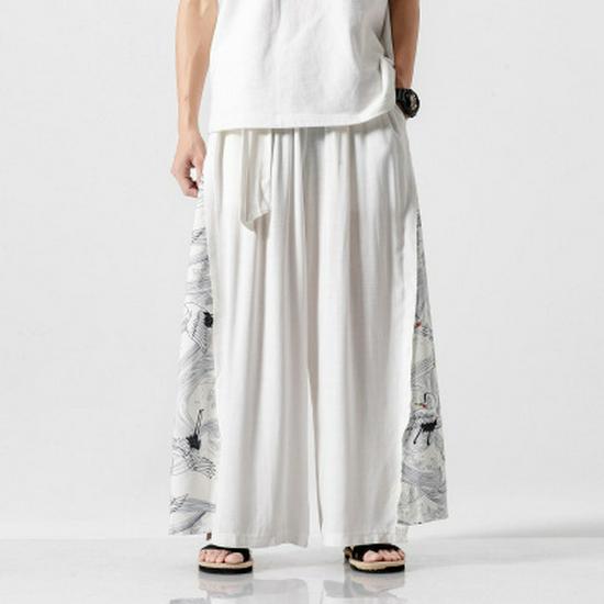 2021 Summer Retro Plus Size Men's Zen Cotton Linen Pants - Multi-Color Fashion Print