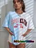 Women's Tshirt Color Block Brooklyn Letter 3D Print Harajuku O-neck Oversized Casual Short Sleeve Trend Y2k Streetwear Tops