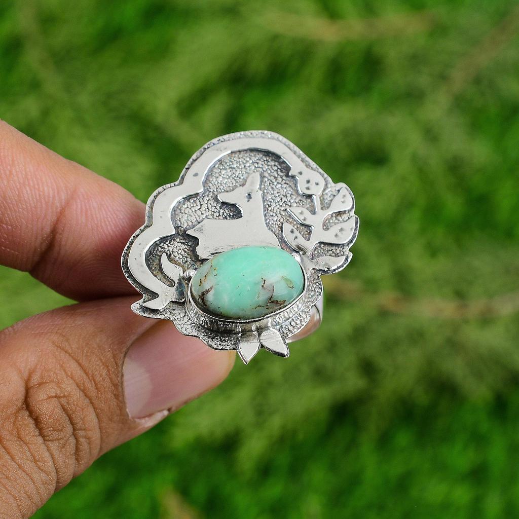 Mothers day Deal Natural Chrysoprase Multi Stone Bezel Ring 925 Sterling Silver