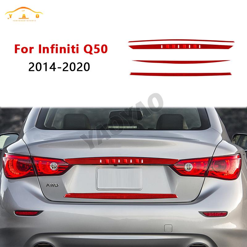 Car Accessories Trunk Decorative Strip Modified Exterior Trim Cover Soft Sticker Carbon Fiber For Infiniti Q50 2014-2020
