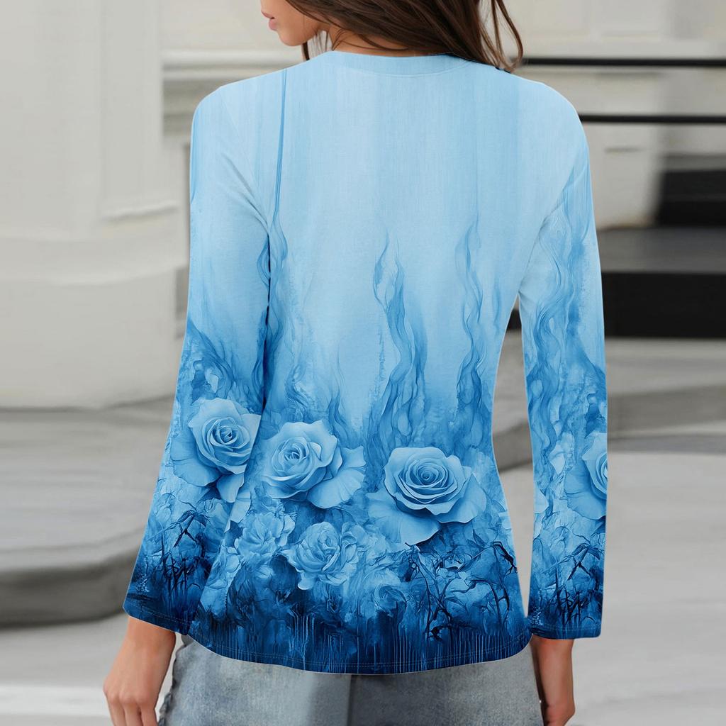 Long Sleeve Shirts For Women Cute Print Graphic Tees Blouses Casual Plus Size Basic Tops Pullover