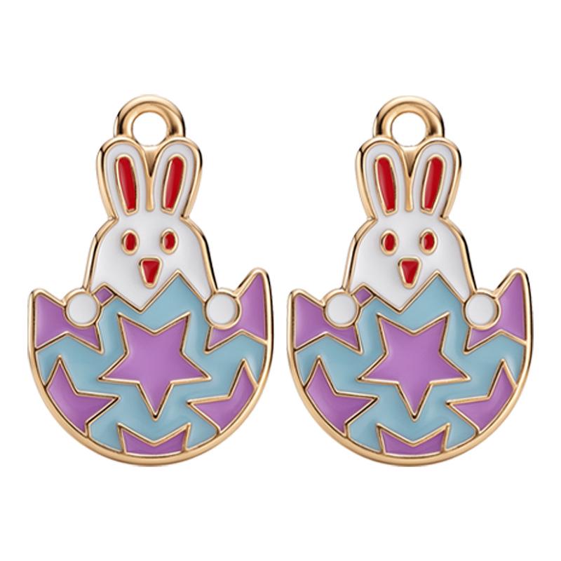 Easter Drip Oil Cartoon Egg & Rabbit Alloy Pendant Charm for DIY Necklace Accessories