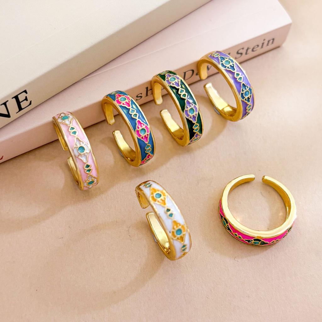 Ring rhombus geometric color ring temperament court style retro opening adjustable non-fading ring women