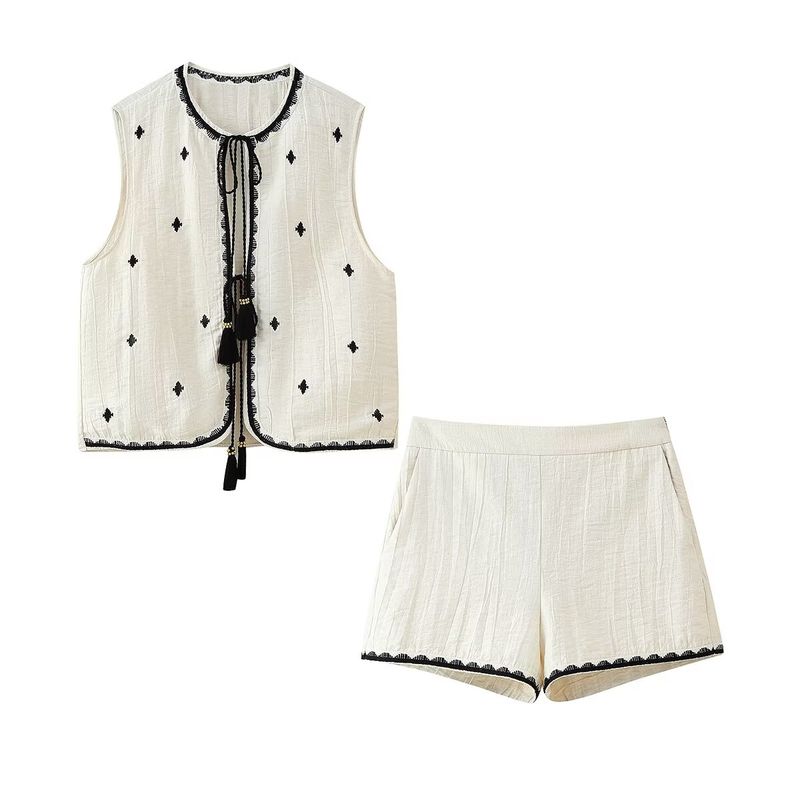 Kaslead New Women Clothes Western Style Fashion Embroidery Su Sui Vest Shorts 1971150 1971050