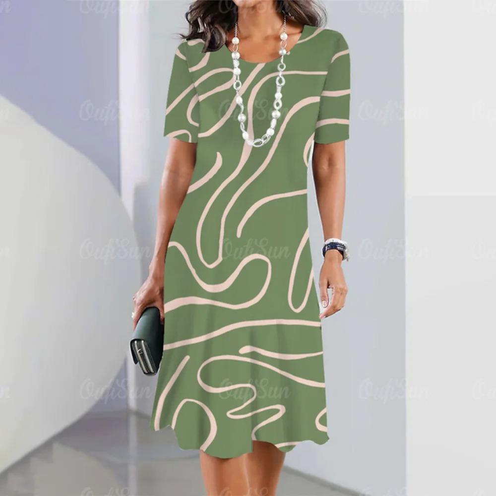 2026 New Y2K Retro Striped Printed Dress Ladies Elegant Short-sleeved Casual Dress Fashion Casual Loose Dress
