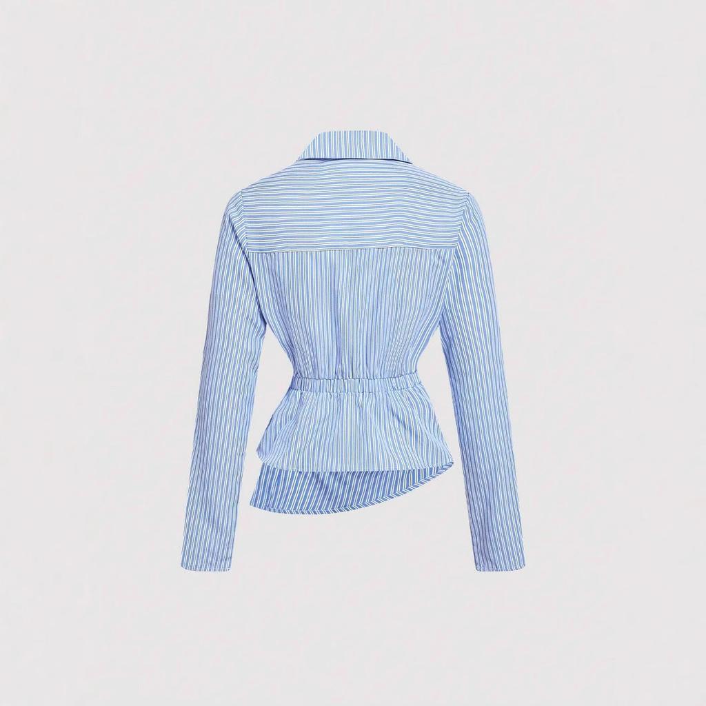 JKASHDK Damenmode Casual Frühling Herbst Streifendruck Langarm Polokragen Blusen & Hemden