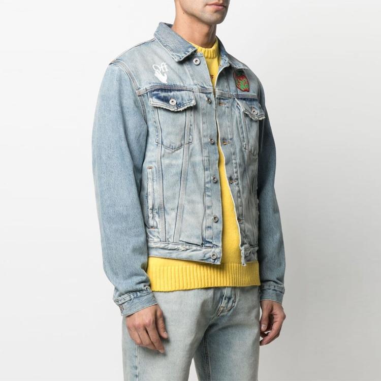 Off-White Apple Slim Denim Jacket Medium Blue/Red Men Outerwear OMYE054S21DEN0024525
