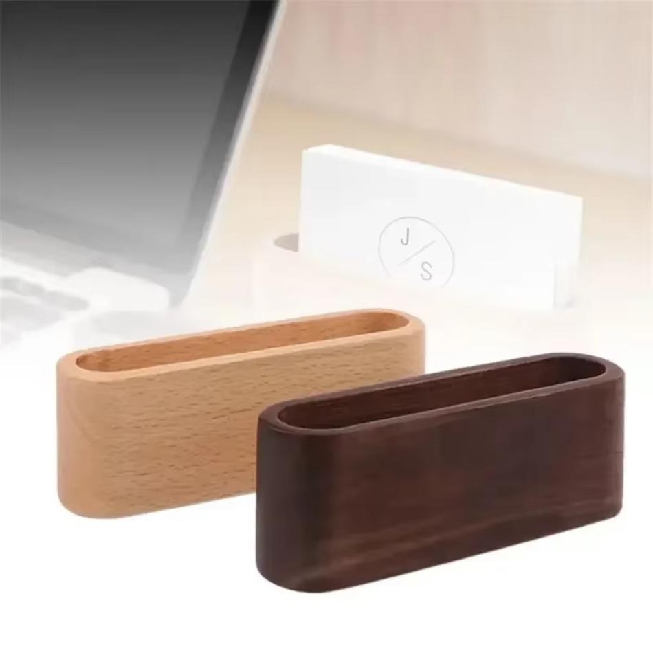 1 Pcs Wooden Business Card Box Creative Desktop Large Capacity Display and Storage Business Card Holder Black Walnut Solid Wood