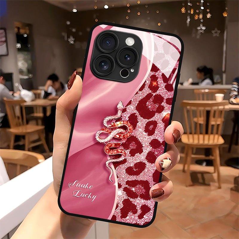 Purple Gray Pink Green  Trendy Snake Pattern Pattern Glass Phone Case for Iphone 17 16 15Promax 14 13  12 11