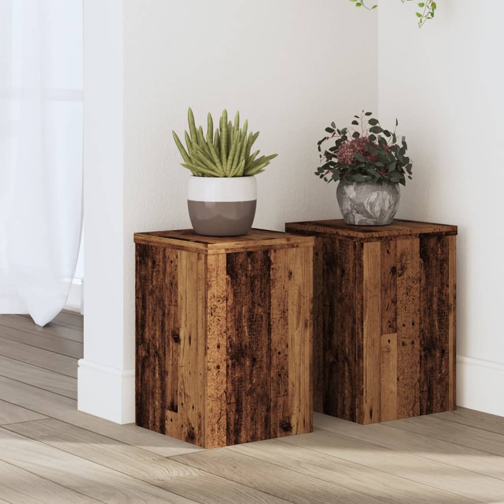 Vidaxl Podstawki Pod Doniczki, 2 Szt., Stare Drewno, 20X20X30 Cm