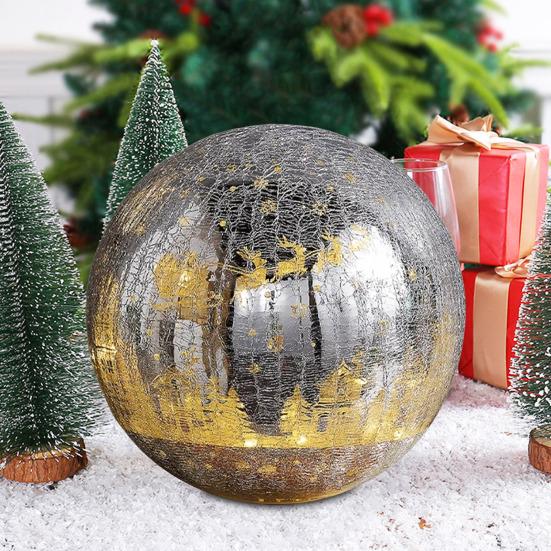 Glowing Cracked Nativity Ball Illuminated Crackle Sphere with Nativity Scene Hidden Lighted Christmas Glass Ball for Tree Home Party Decor
