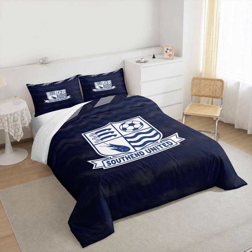Duvet Cover Set Southend United Shrimp Crest Navy Waves 3 Piece Bedding for Adult Fan Gift