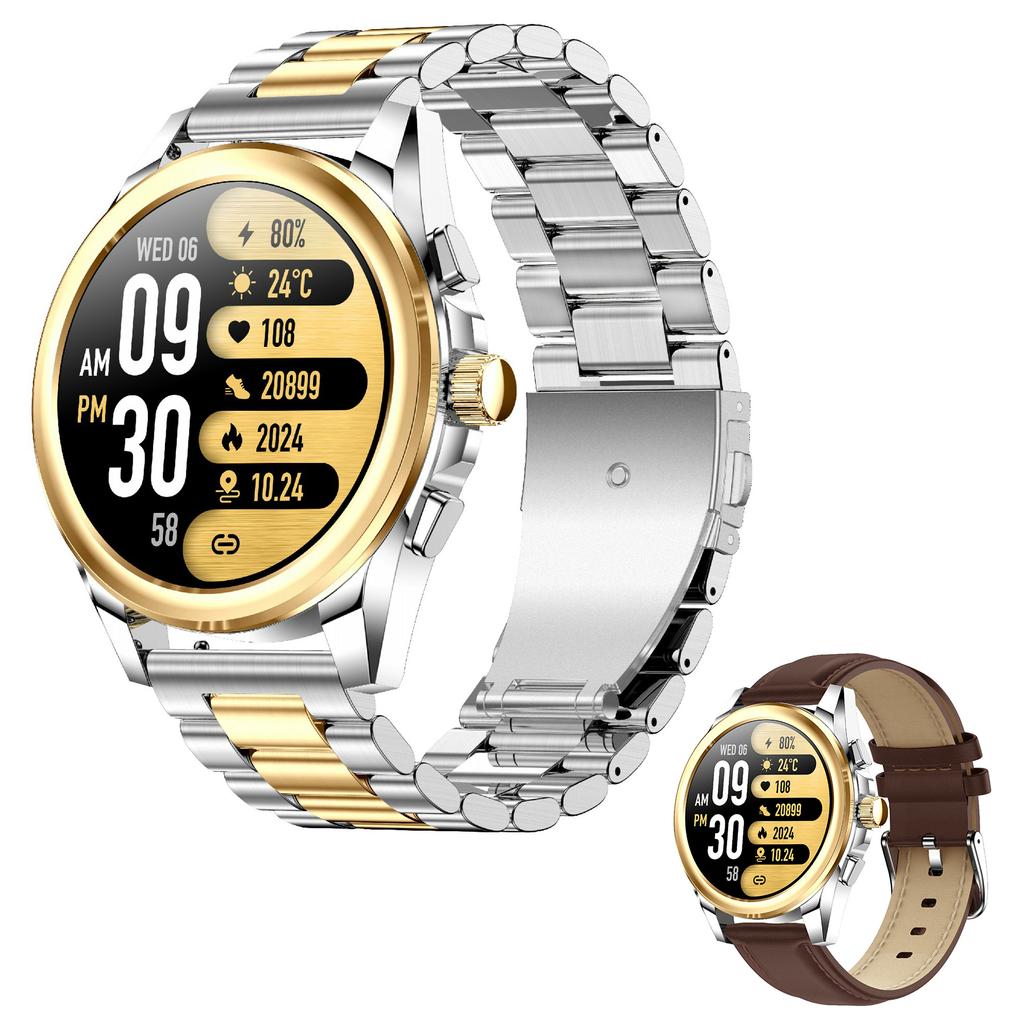 KC83 AMOLED-Bildschirm Herren Smartwatch Bluetooth-kompatibel Anruf 1ATM Wasserdicht Fitnessarmband mit 2 Armbändern