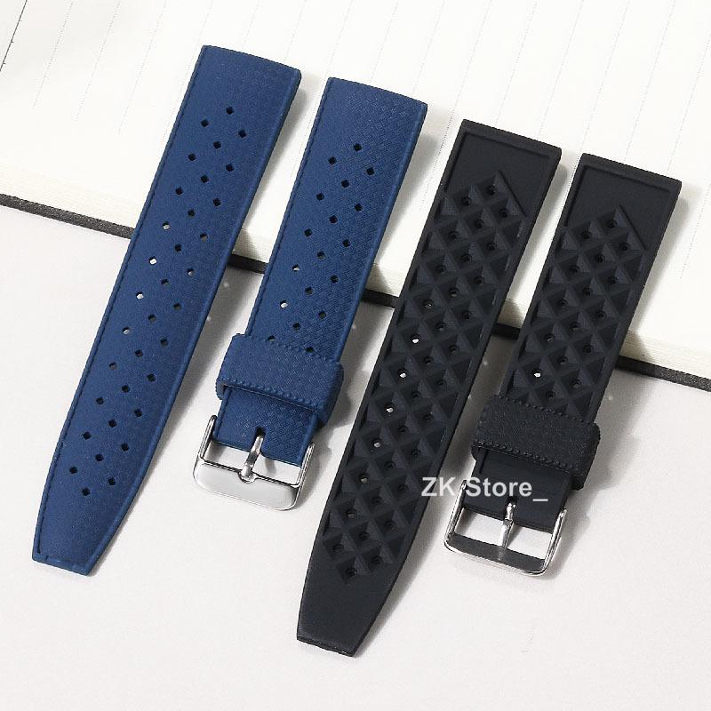 Classic Tropical Style FKM Silicone Watch Strap 20mm 22mm Watch Band Smart Watch Strap for Seiko Watch Replacement Bracelet Belt